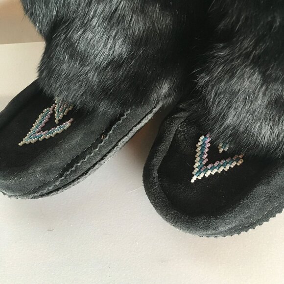 Black Suede and Fur Moccasins - Like New - Picture 3 of 10